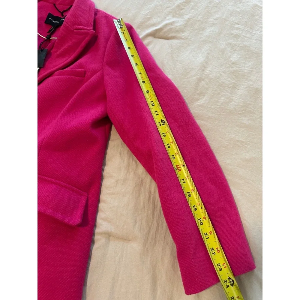 BCBGMAXAZRIA Fuchsia Pink‎ Longline Coat Womens L Notched Lapel 2-Button New